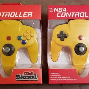 2 N64 Controllers - Yellow (NEW) - Nintendo64 - Old Skool